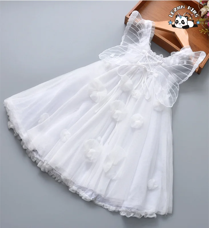 LEZONKIDS - Customizable Hot Selling Girls Summer Sleeveless Butterfly Wings Princess Kids Fairy Tutu Dress